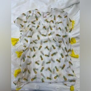 EUC women’s small Pineapple Print Sheer Cover-Up with Yellow Tassels